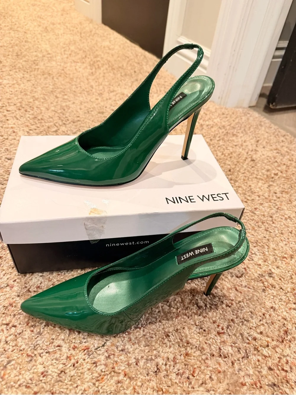 Marc Fisher Green Patent Slingback Pointed-Toe Stiletto Heels